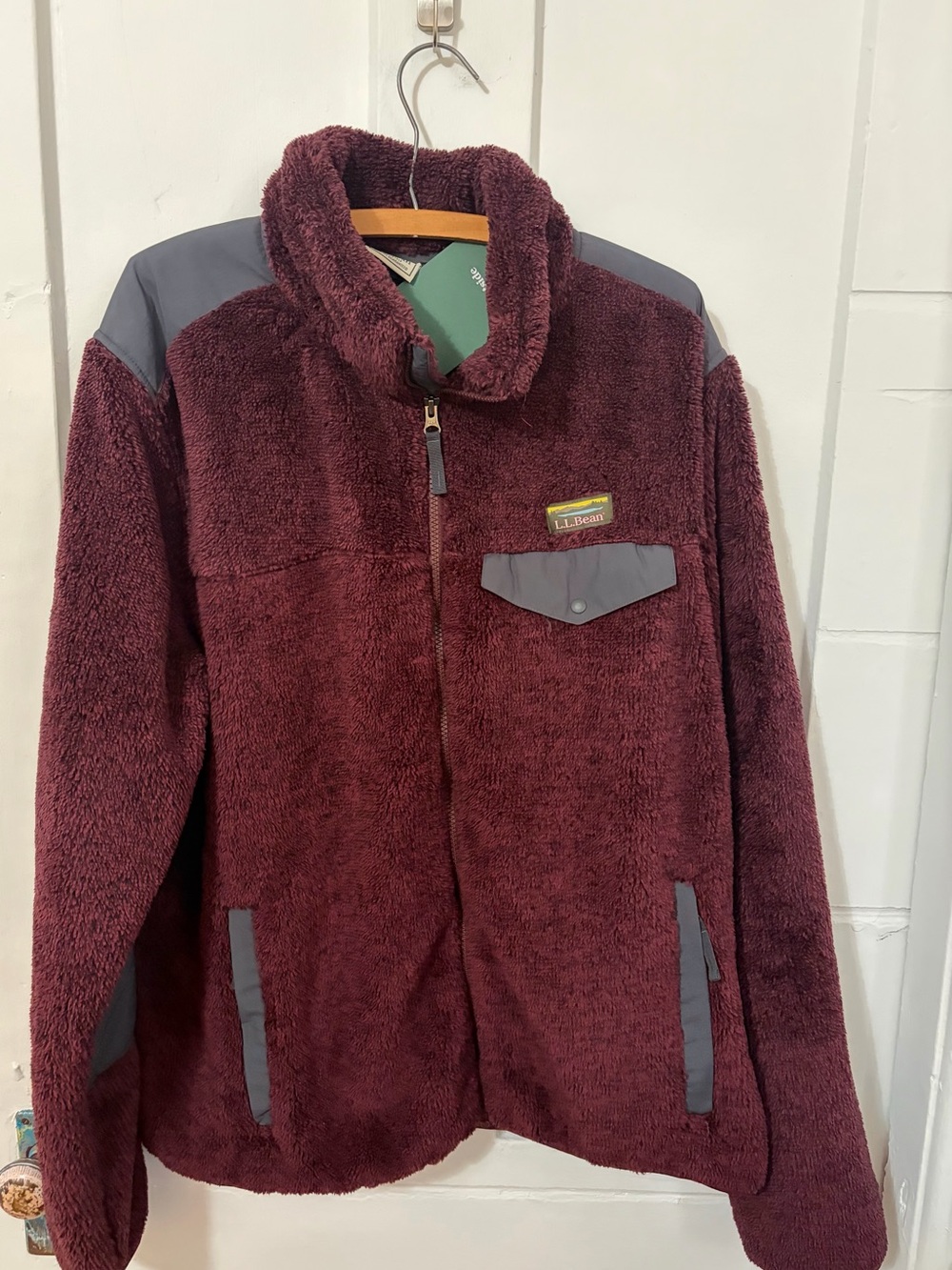 L.L. Bean Deep Pile Fleece Jacket Snap T Size Large Men's Maroon